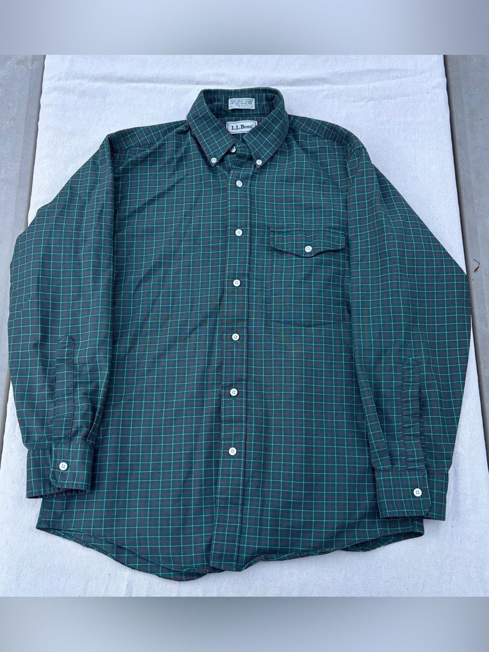 Vintage 90s L.L. Bean Men's Green & Red Plaid Button-Down Shirt, Granola Preppy